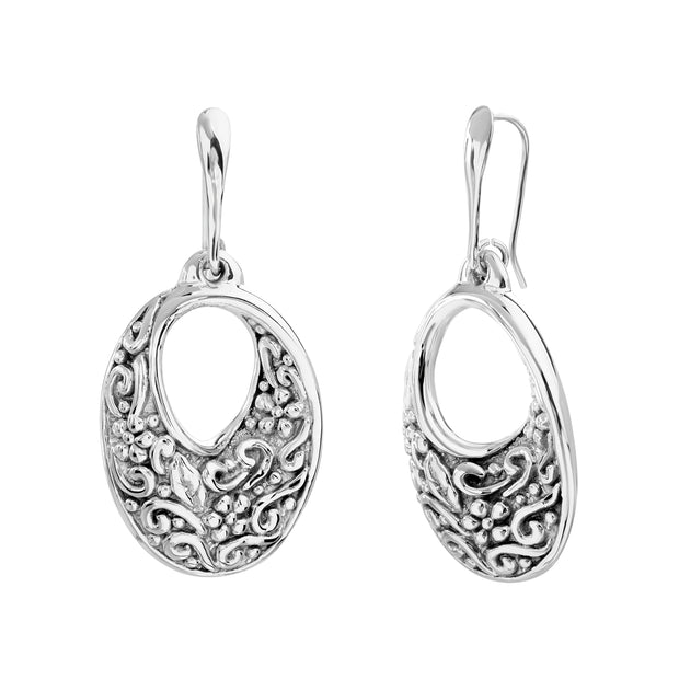 Oxidized Sterling Silver Filigree Oval Dangle Earrings